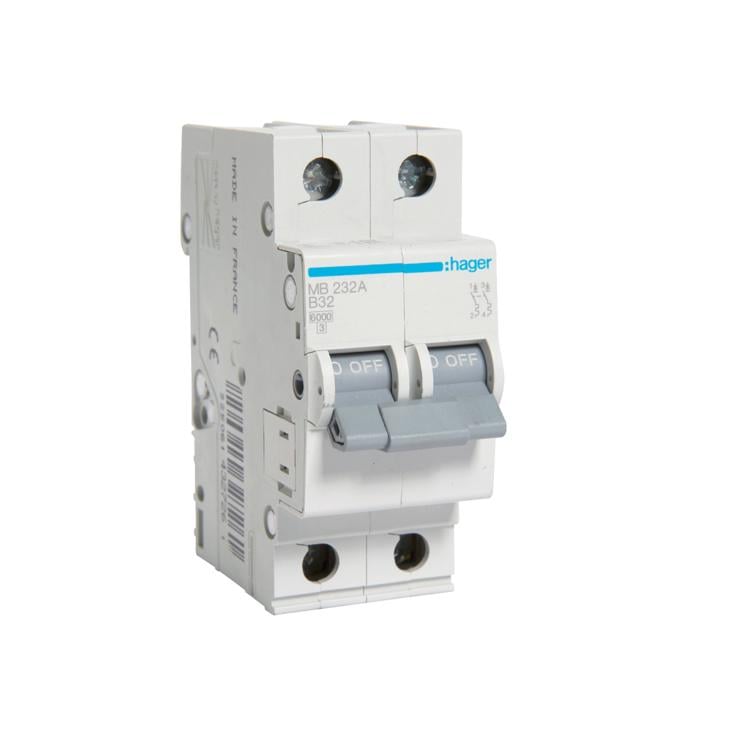 Автоматический выключатель Hager 2P 32A B 6 kA MB232A 2M