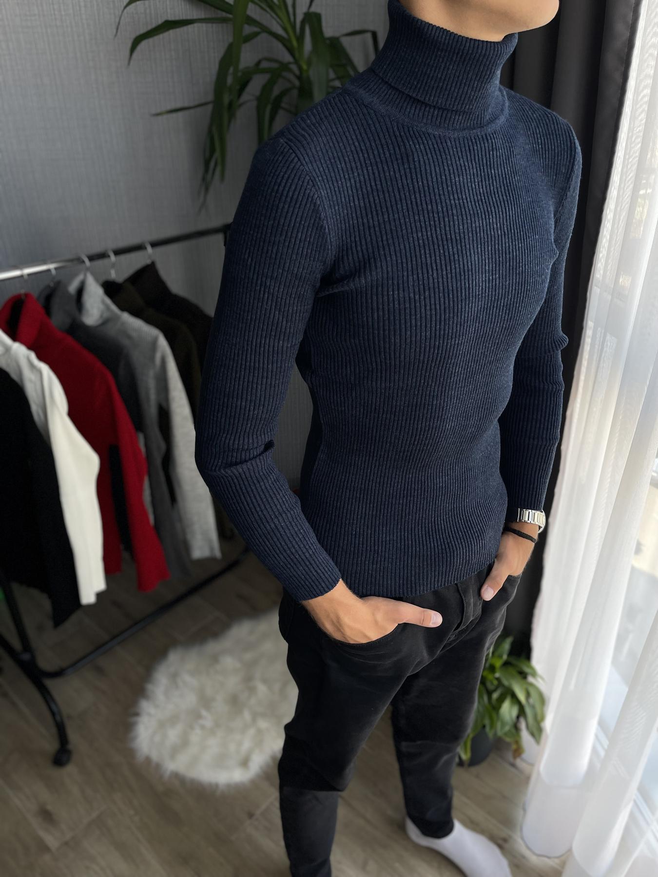 Гольф мужской с высокой горловиной в рубчик XXL Синий (26535/7/4) - фото 5 Гольф мужской с высокой горловиной в рубчик XXL Синий (26535/7/4) - фото 5