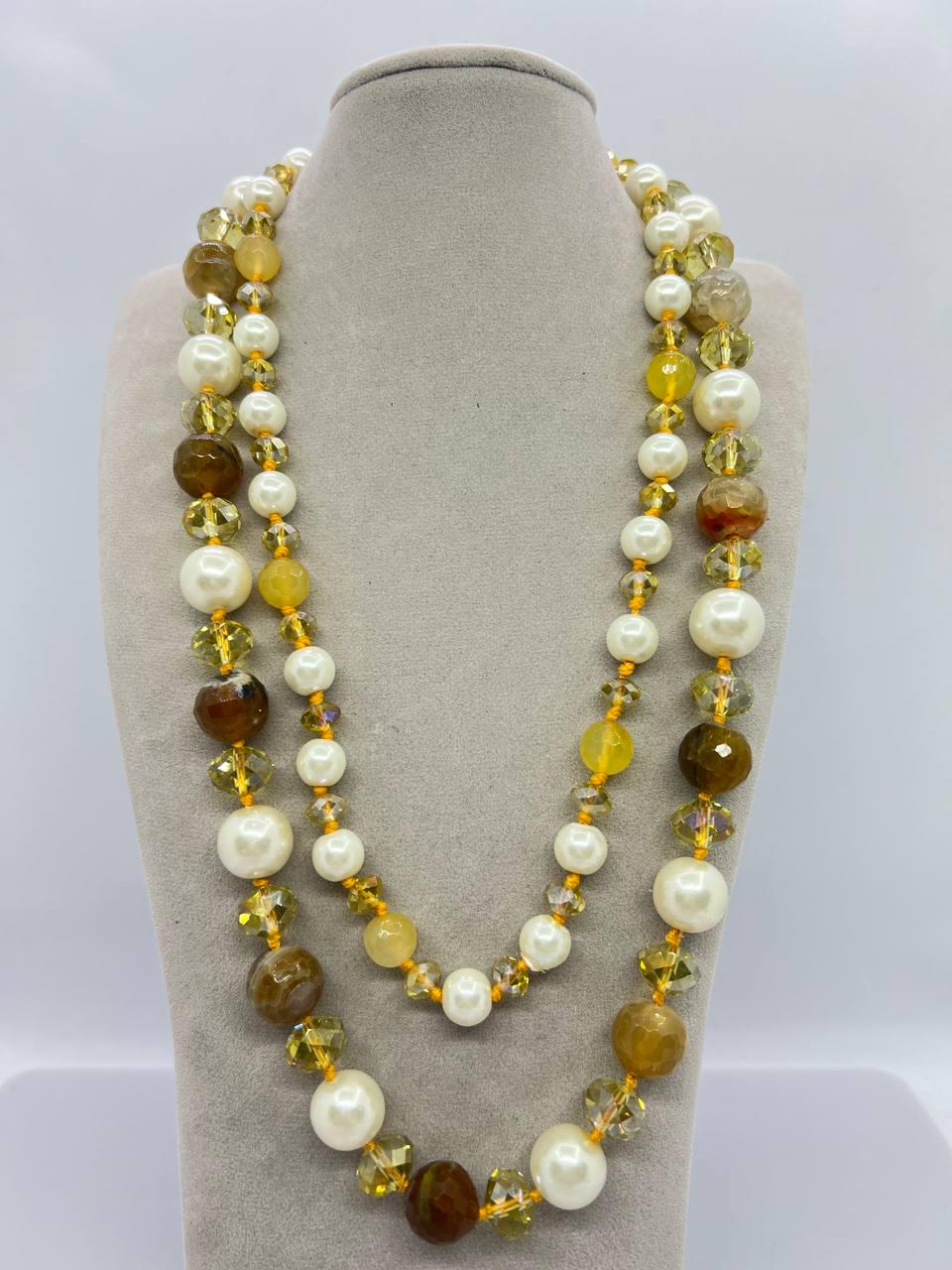 Бусы агат и майорка 10x14 мм 52 см Желтый (10930)