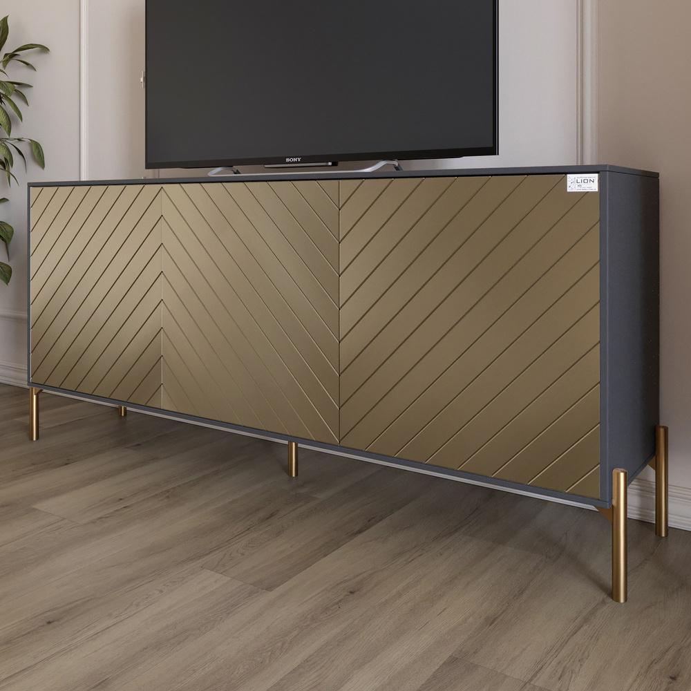 Тумба под телевизор Lion Амарант с золотыми металлическими ножками 168x40x76,5 см Антрацит/Перламутровый металлик (000-000-2383)