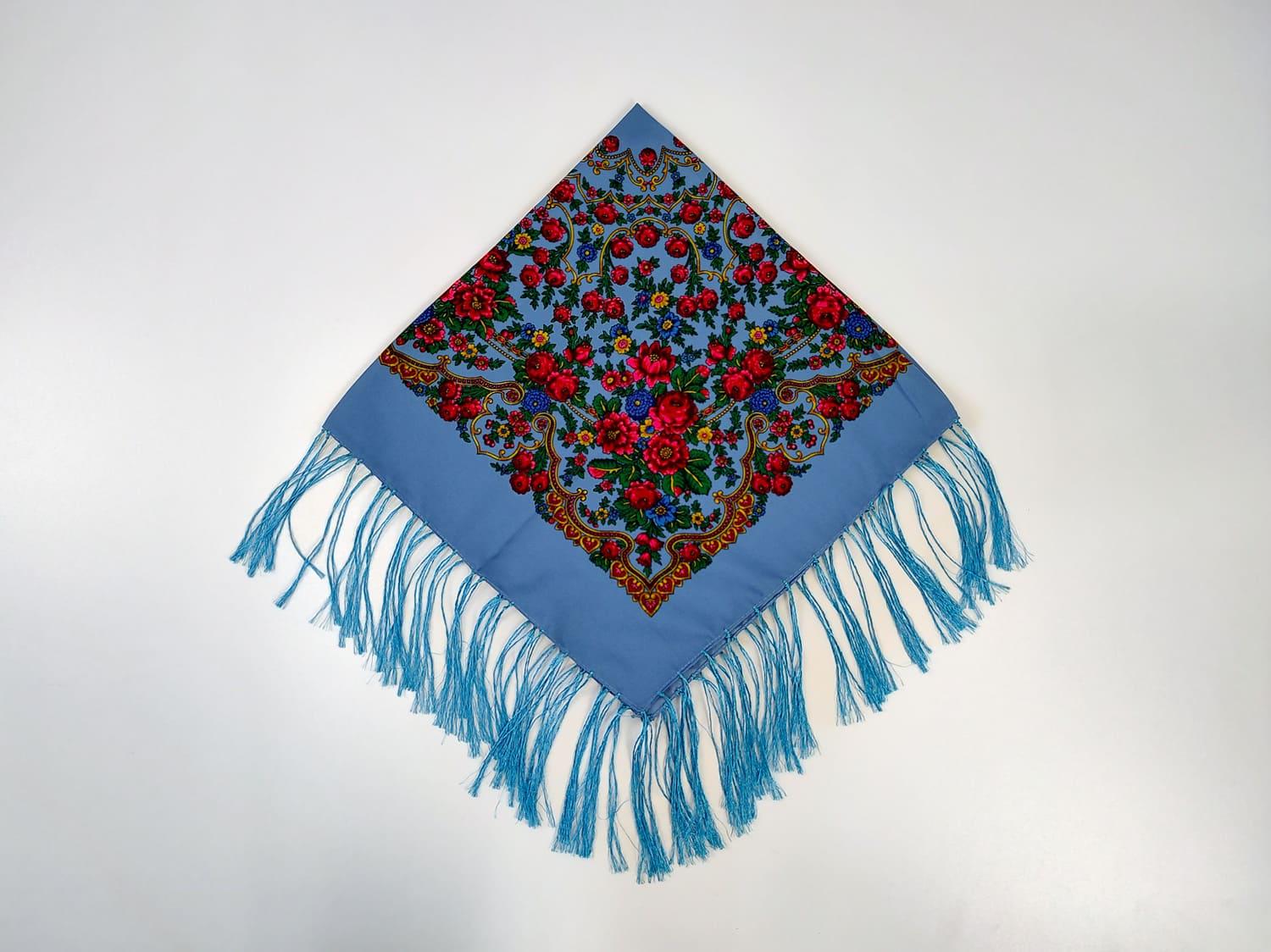 Платок украинский Цветочный размай 80x80 см Голубой (30314580)