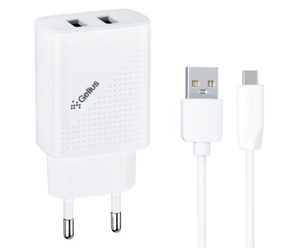 Устройство сетевое зарядное Gelius Pro Vogue GP-HC011 2USB 2,4 A cable Type-C White