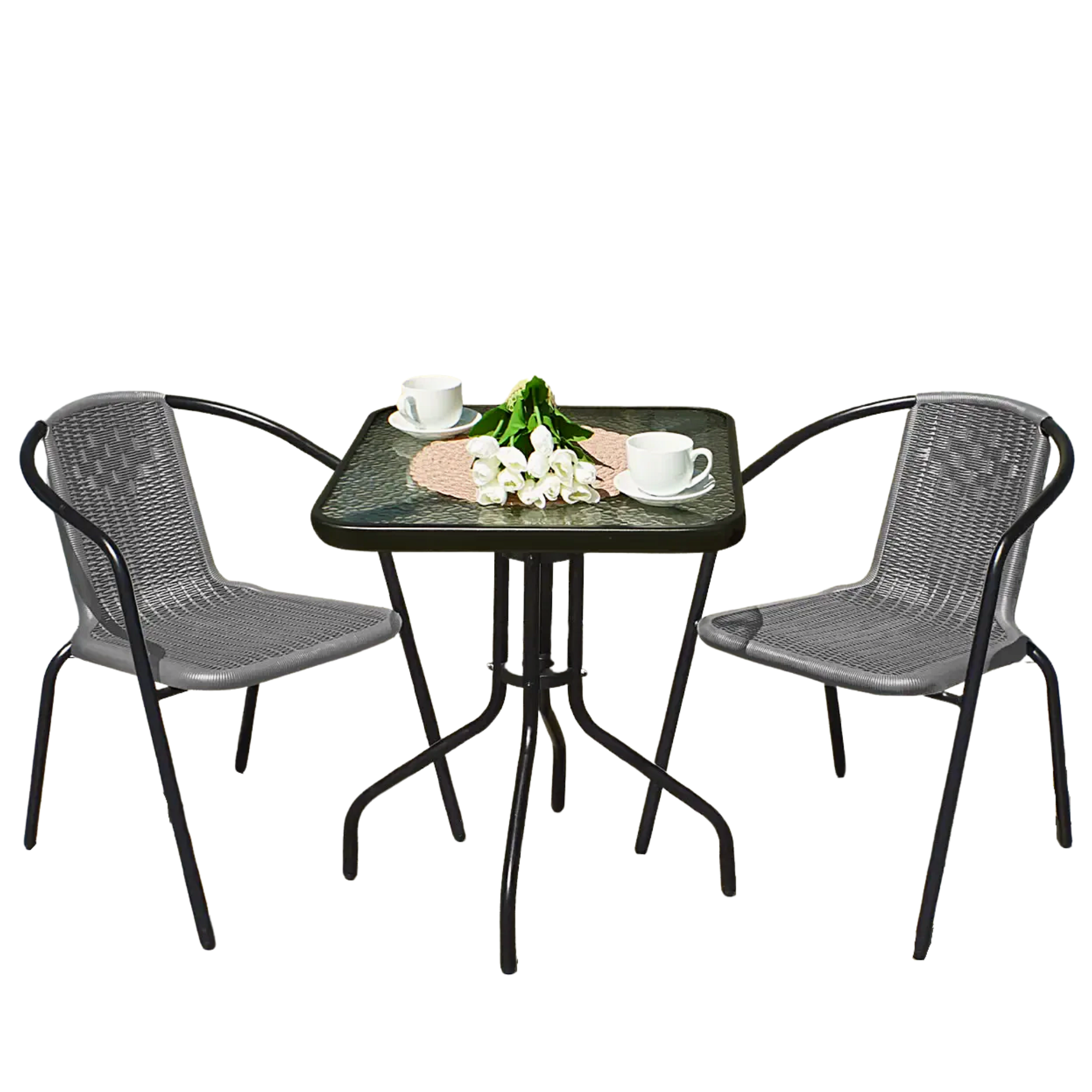 Набор садовой мебели Jumi Bistro-2S из искусственного ротанга 2 стула/стол квадратный 60х60 см Серый