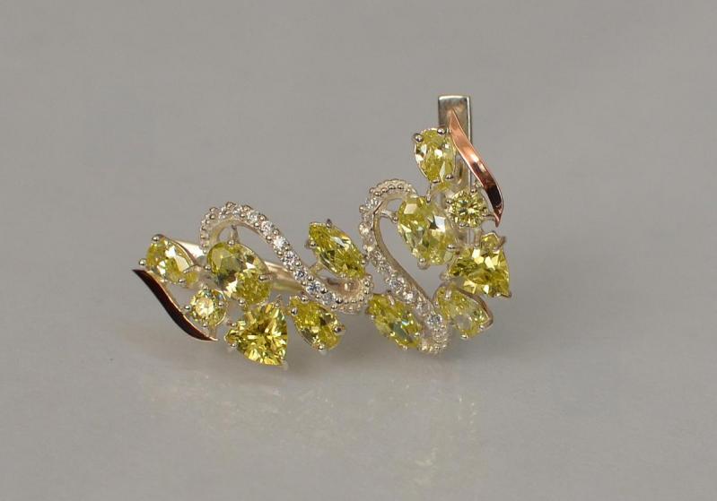 Серебряные серьги Sil с золотыми пластинами 152s-4 Желтый (Sil-1063)