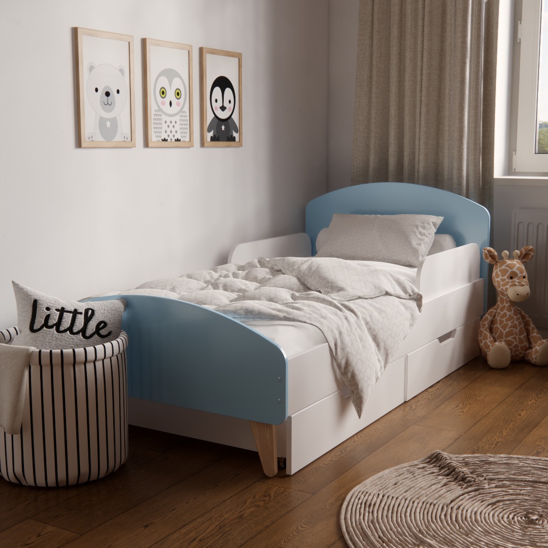 Кроватка детская с ящиками и бортиками для детей 3-10 лет для мальчиков 160х80 см Голубой - фото 1 Кроватка детская с ящиками и бортиками для детей 3-10 лет для мальчиков 160х80 см Голубой - фото 1