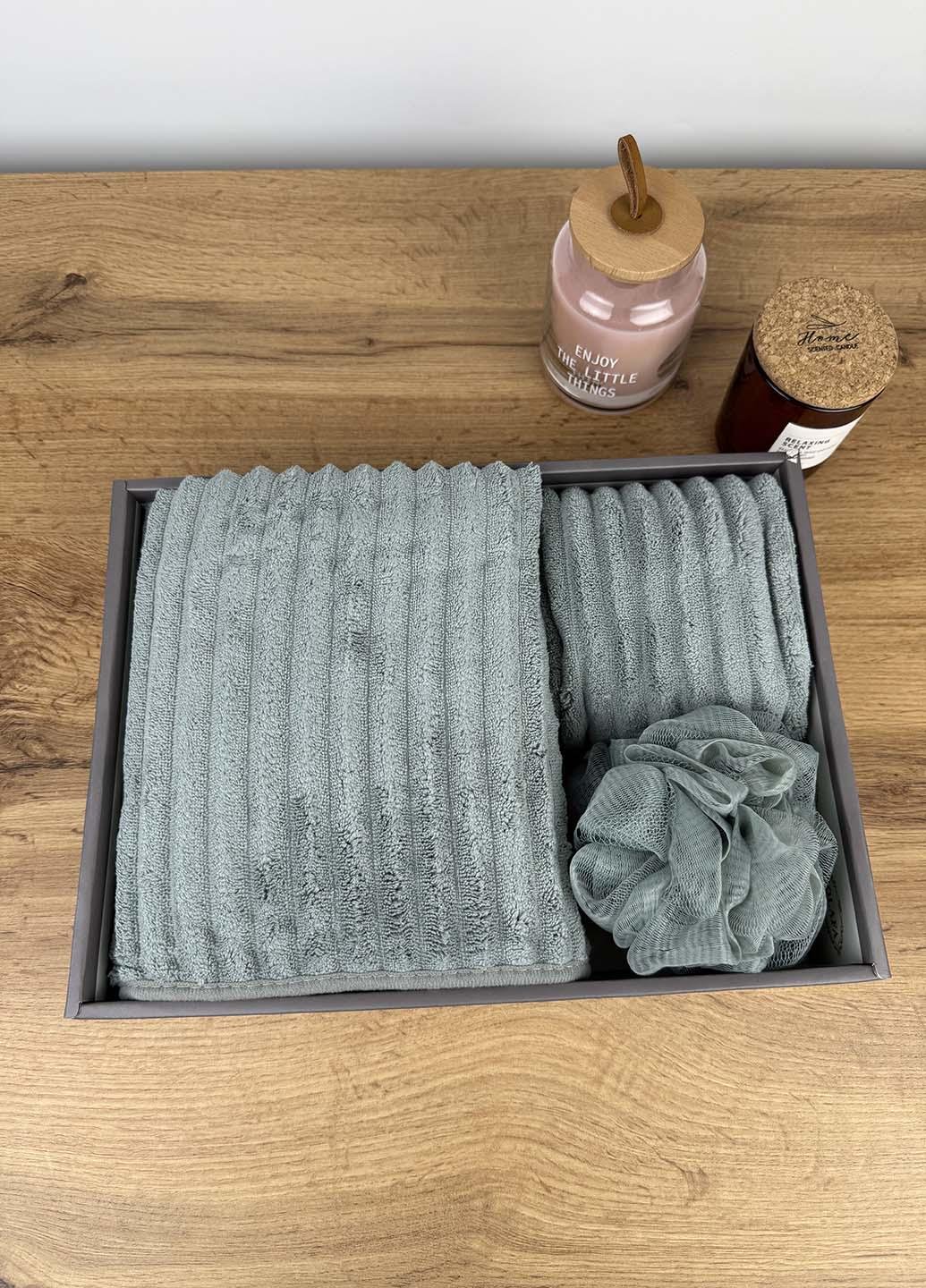 Подарочный набор полотенец из микрофибры Зеленый (37-1) - фото 2 Подарочный набор полотенец из микрофибры Зеленый (37-1) - фото 2