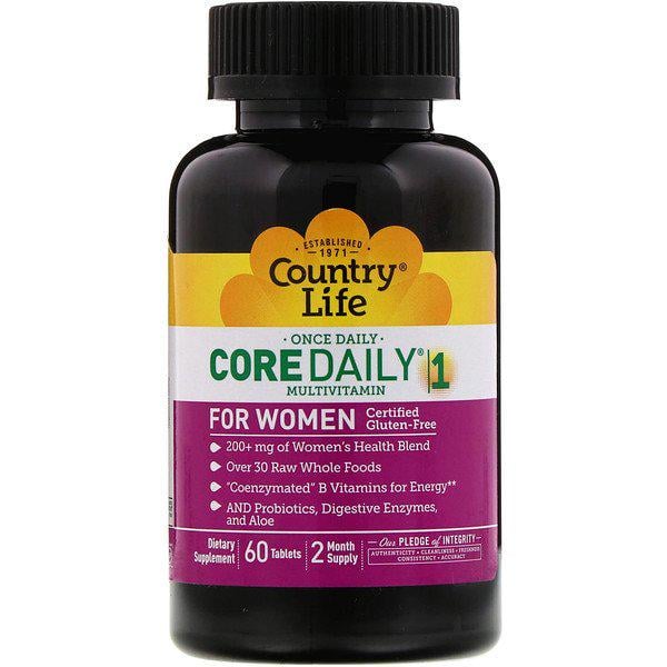 Комплекс мультивитаминов Country Life Core Daily-1 Multivitamins for Women для женщин 60 Tablets