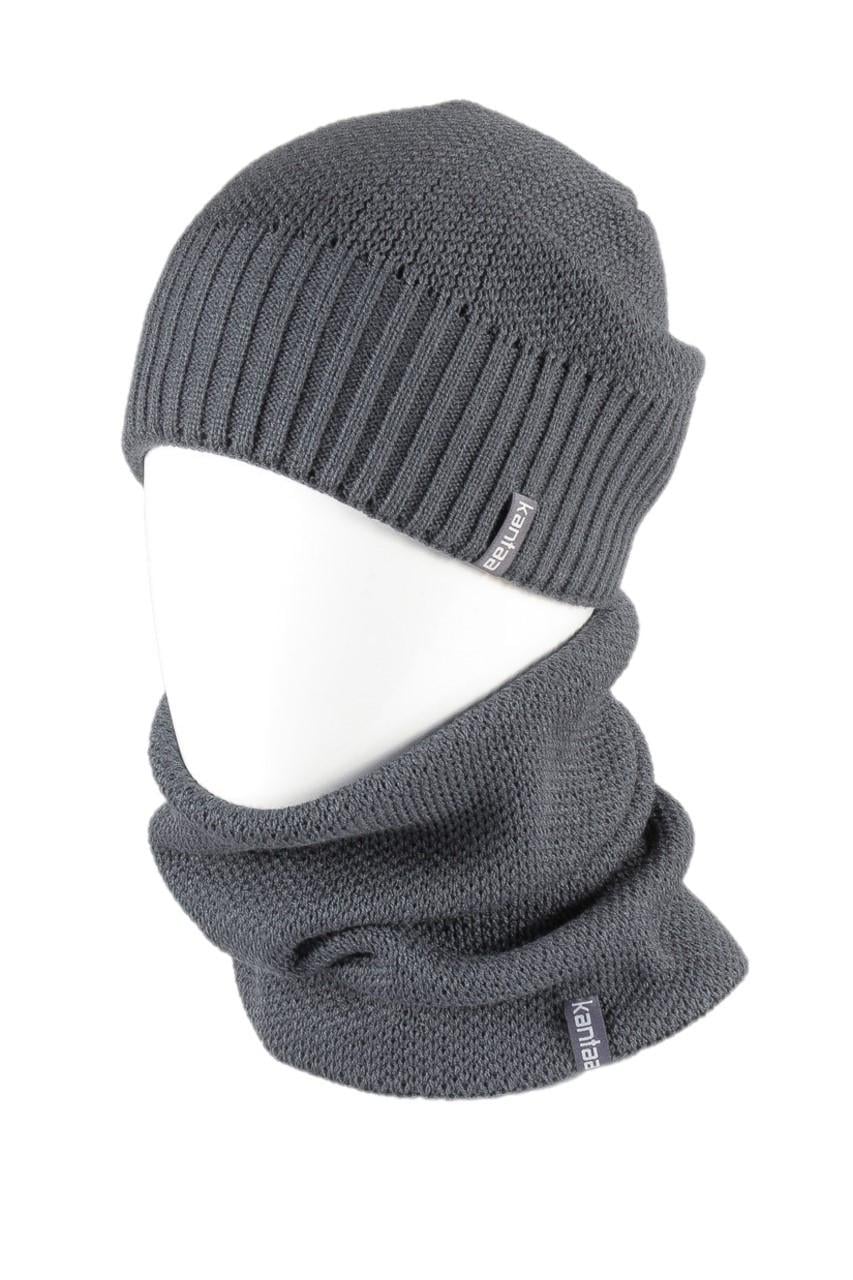 Вязаная шапка Кahta Fashion Hat с Buff снуд унисекс р. 57-58 Серый (OC-061)