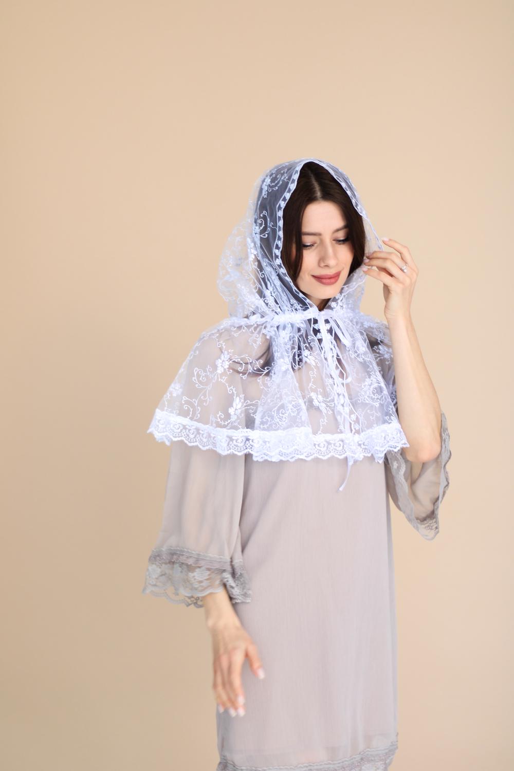 Палантин на голову для храму Білий (п011) - фото 9