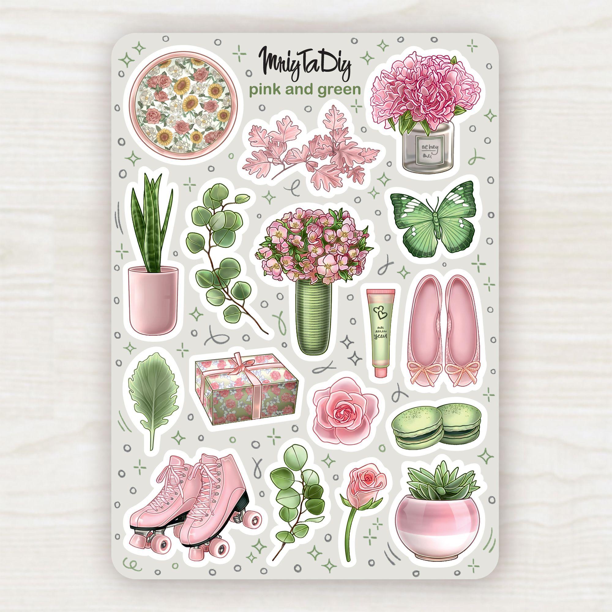 Стикер-лист с наклейками MriyTaDiy "pink and green" 10,5х14,8 см (MTD-0422)