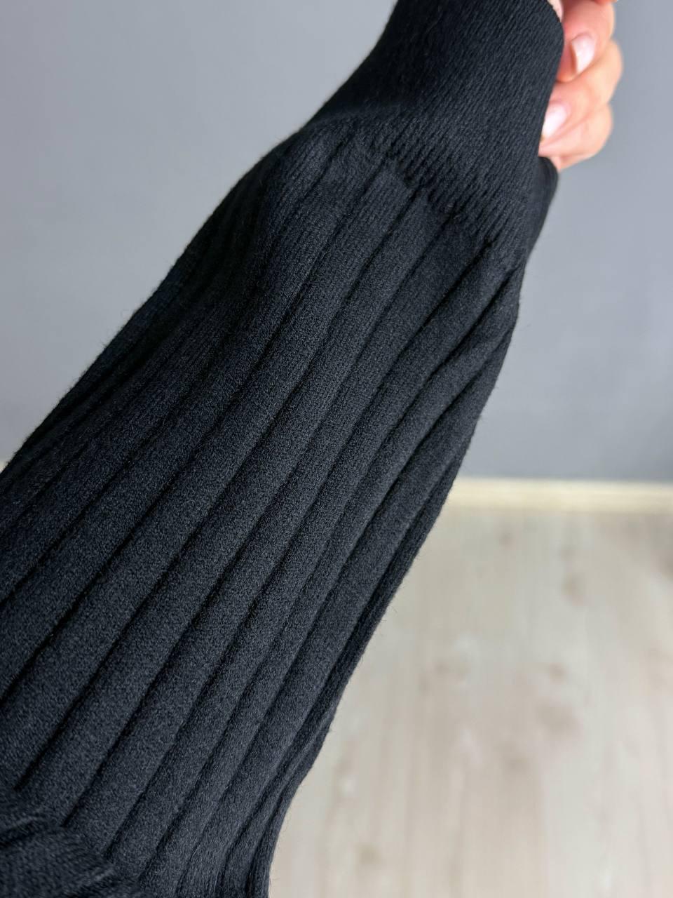 Костюм женский Joy One 376 вязаный в рубчик с кофтой на молнии и брюками палаццо OS Черный (5598) - фото 7 Костюм женский Joy One 376 вязаный в рубчик с кофтой на молнии и брюками палаццо OS Черный (5598) - фото 7