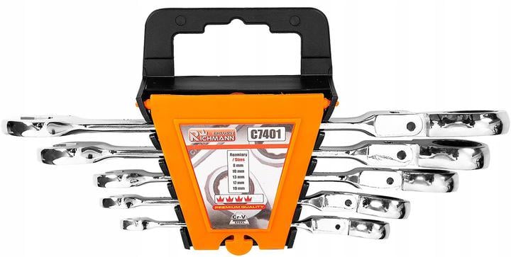 Набор ключей Richmann рожково-накидных с трещоткой шарнирные 8-19 мм 5 шт. (C7401)