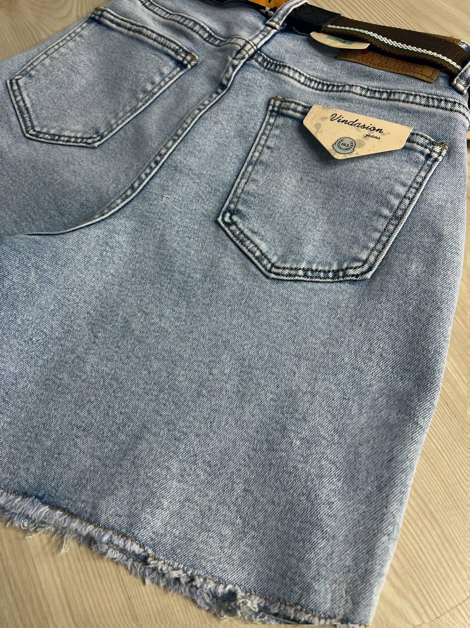 Шорты женские джинсовые Vindasion 4087 средней длины с разрезами и ремнем р. 28 Голубой (4195) - фото 10