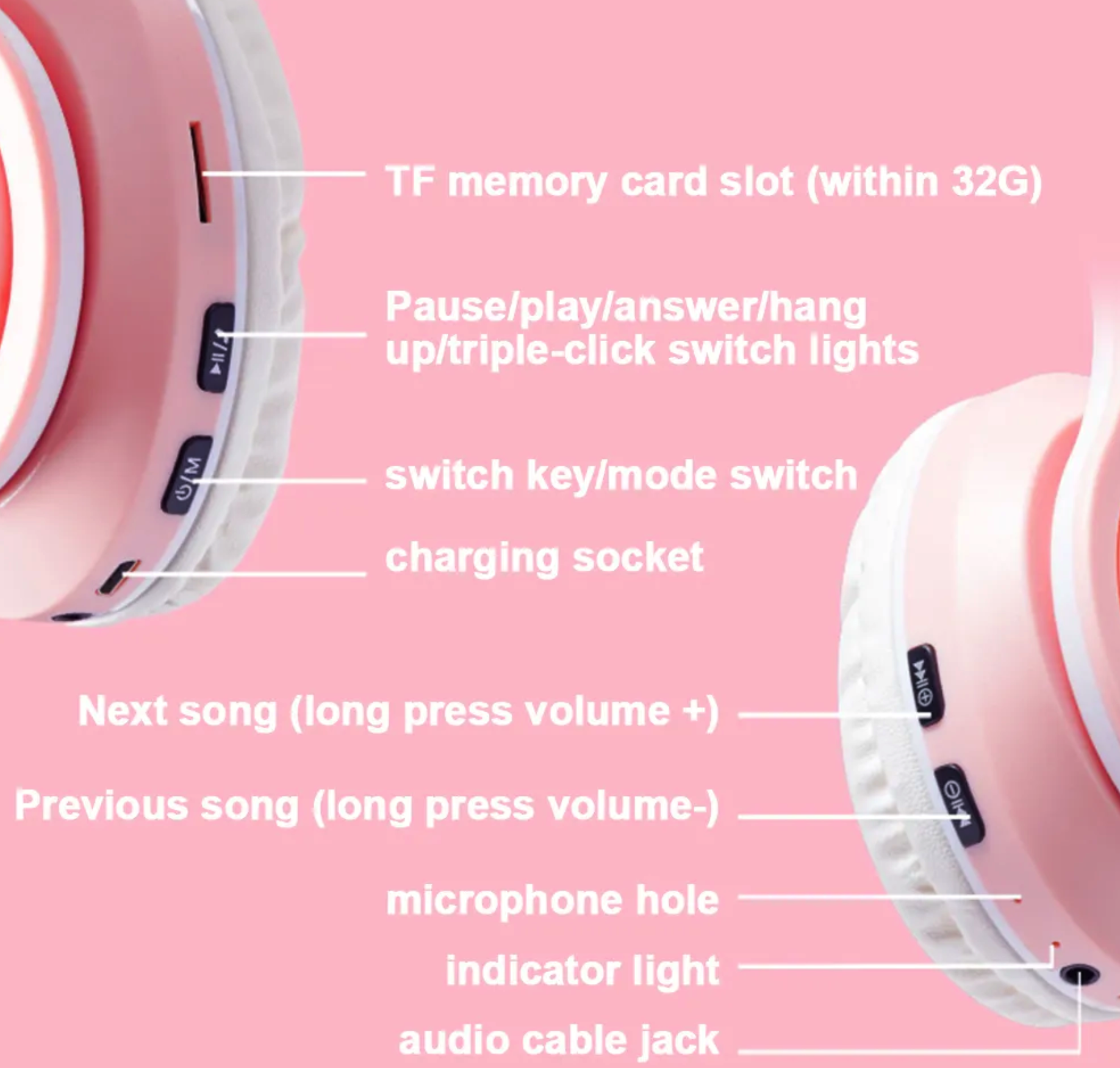 Навушники Cat STN-28 Bluetooth LED RGB з мікрофоном Синій - фото 8