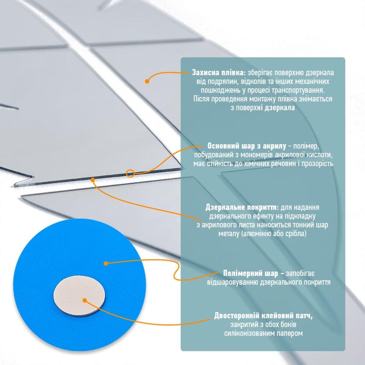 Декор дзеркальний акриловий самоклеючий Перо 6 шт. Сріблястий (SW-00002505) - фото 4 Декор дзеркальний акриловий самоклеючий Перо 6 шт. Сріблястий (SW-00002505) - фото 4