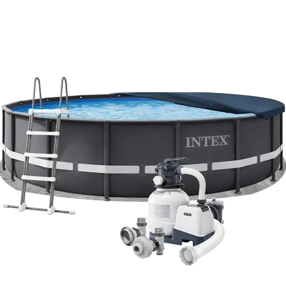 Бассейн каркасный круглый для дома Intex 26334 Ultra XTR 610х122 см с песчаным фильтром/тентом/лестяной подстилкой Серый (147-9-26334)