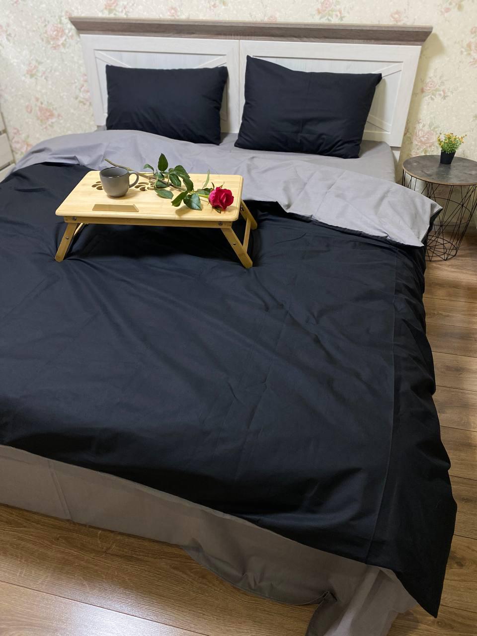 Комплект постельного белья однотонный хлопковый двуспальный 180x220/70х70 см Черный (14825369)