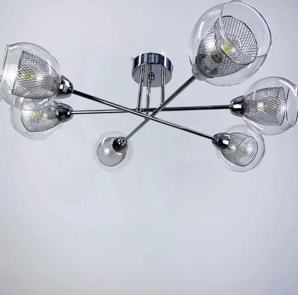 Світильник в корпусі метал з подвійним плафоном на 6 ламп Хром (1718/6 CH+CL)