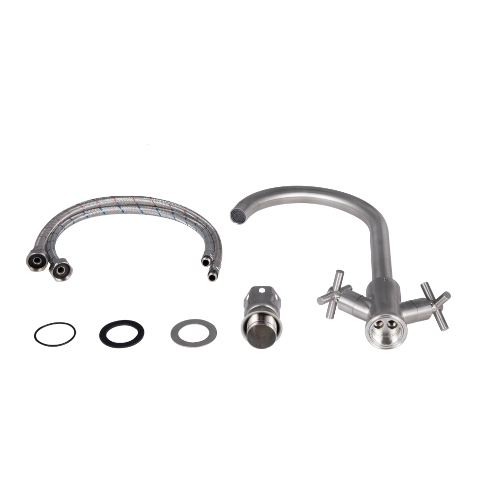 Смеситель для кухни Lidz Wind 013F двухвентильный из нержавеющей стали Nickel