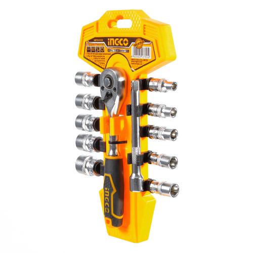 Набор головок торцевых INGCO INDUSTRIAL с трещоточкой 1/4 (26846512) - фото 2