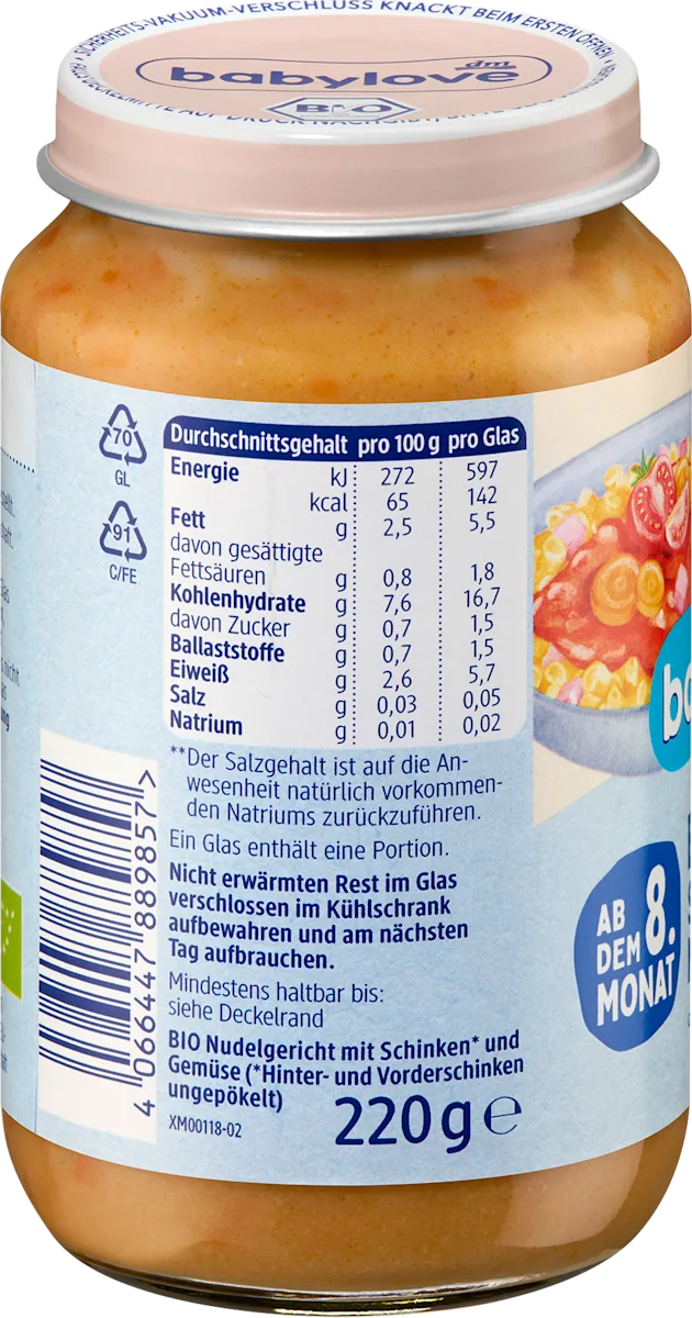 Макароны с ветчиной и овощами для детей Babylove с 8 месяцев 220 г (2745688386) - фото 3 Макароны с ветчиной и овощами для детей Babylove с 8 месяцев 220 г (2745688386) - фото 3
