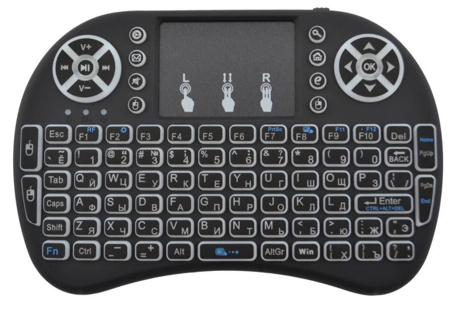 Клавиатура беспроводная мини с тачпадом для Smart TV Rii i8 2.4G с подсветкой (11640866)