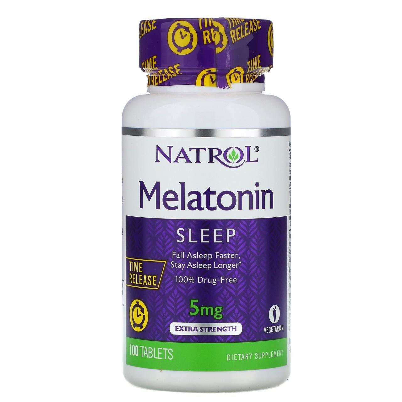Мелатонін Natrol Melatonin повільне вивільнення з підвищеною силою дії 100 таблеток 5 мг