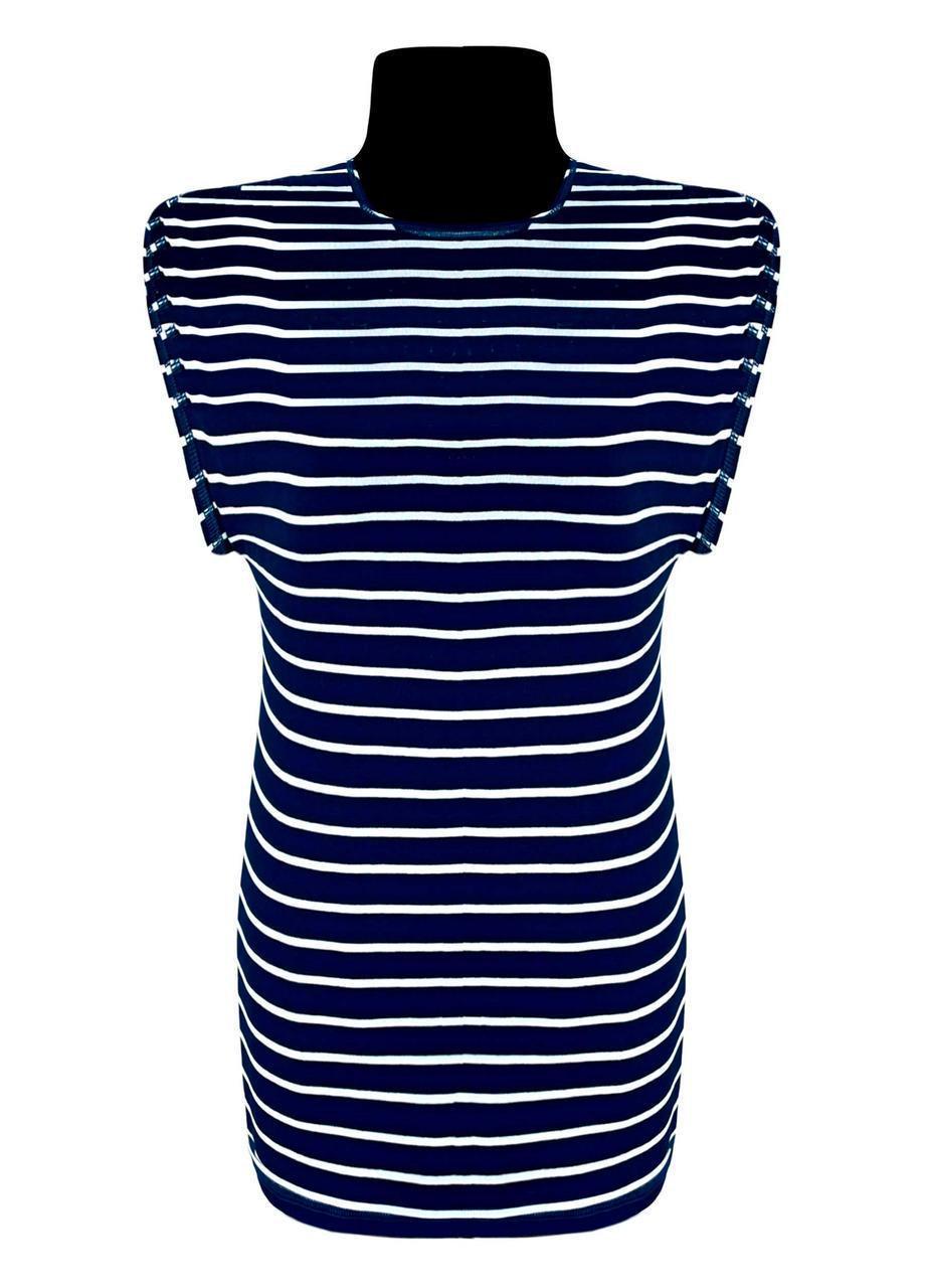 Блузка вискоза гипюр полоска р.р.56-58 Синий (1005)