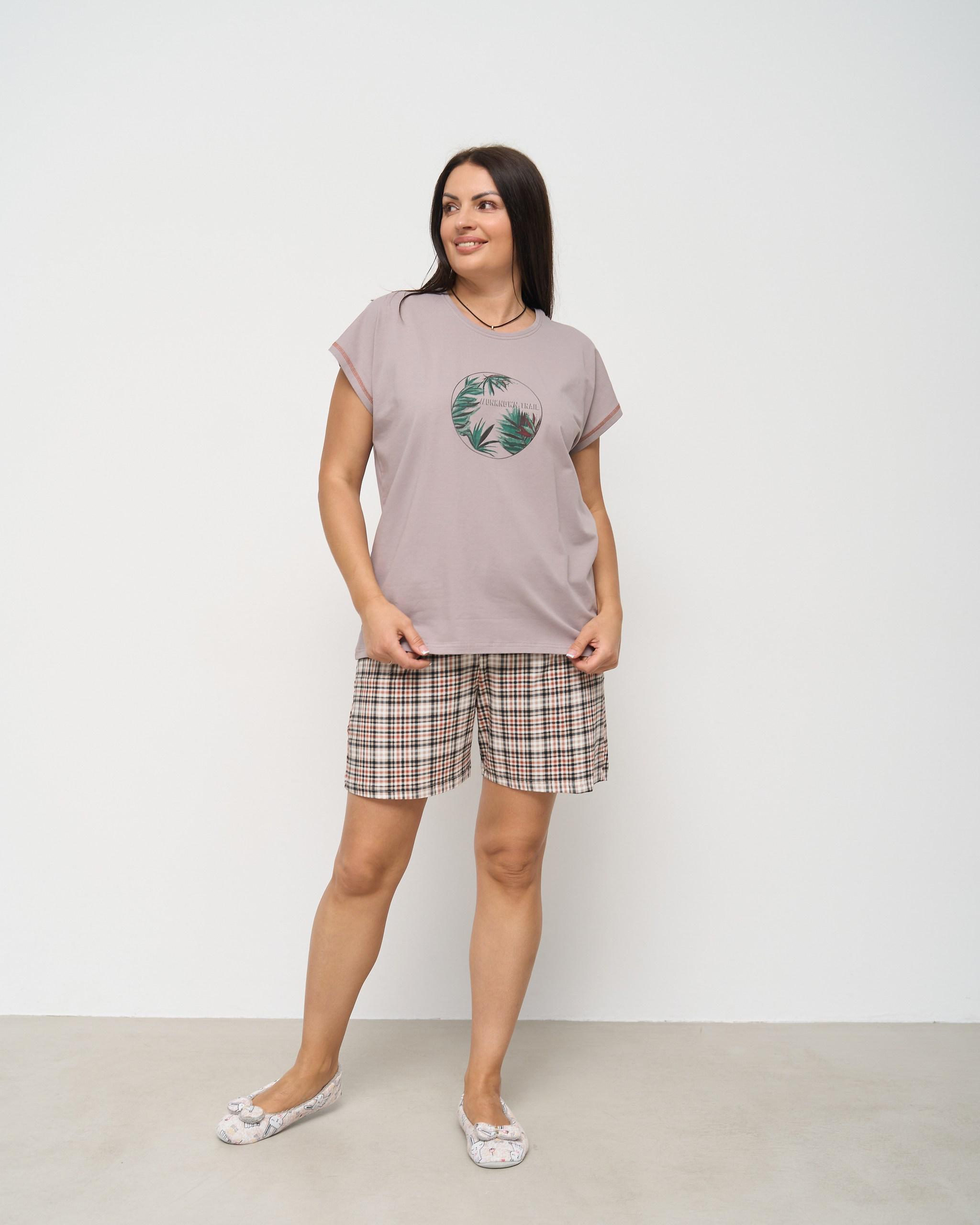 Пижама футболка и шорты Клеточка батал 3XL Светло-коричневый (38032) Пижама футболка и шорты Клеточка батал 3XL Светло-коричневый (38032)