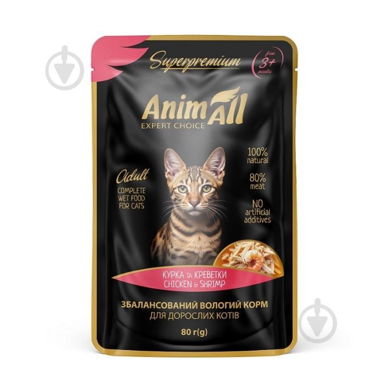 Корм влажный для кошек AnimAll пауч курица с креветками 80 г (184391)