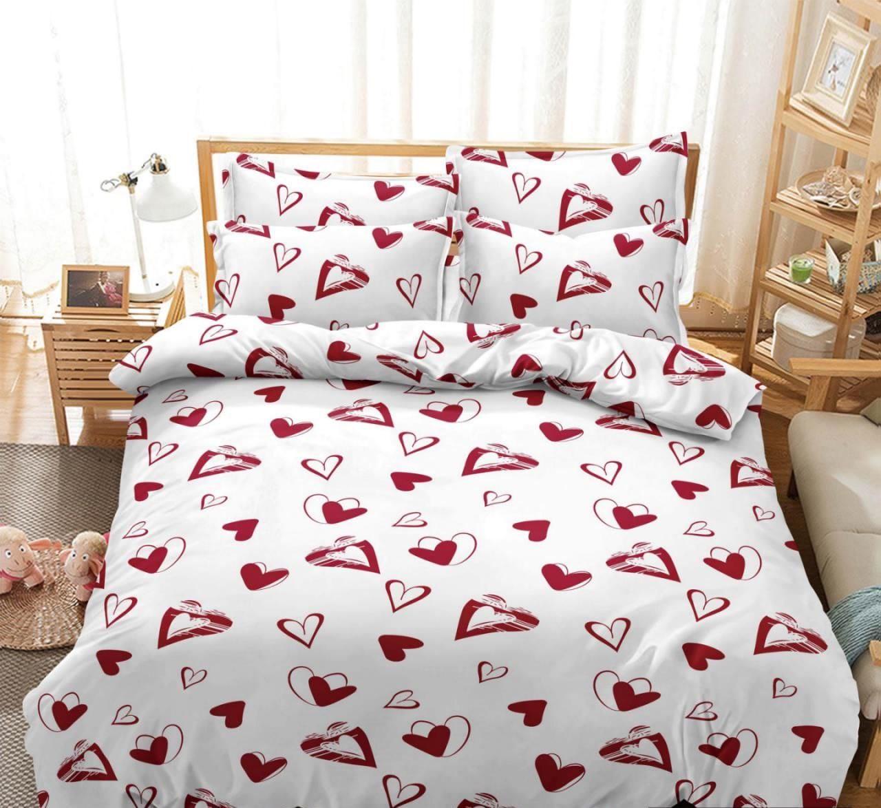 Комплект постельного белья Сердечка ранфорс полуторный 4 пр.