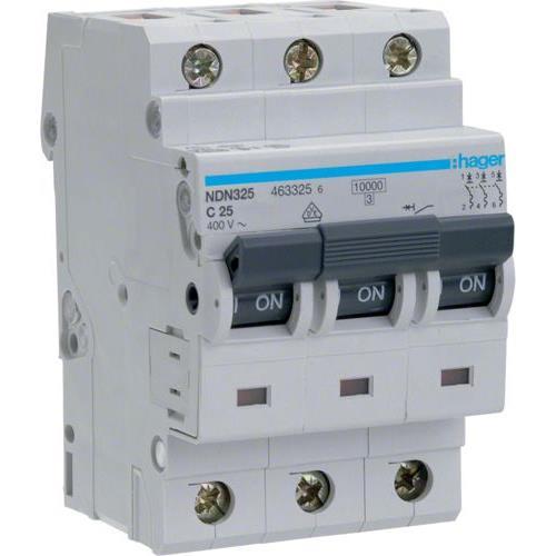 Автоматический выключатель Hager 25A 10kA 3 полюса тип D NDN325 (11605)