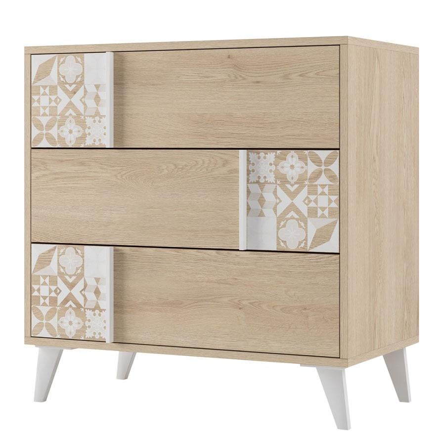Комод Світ Меблів Кристель 3Ш 810x450x831 мм ДСП Дуб Сонома/Белый