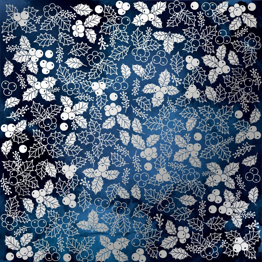 Лист бумаги односторонний Silver Winterberries с серебряным тиснением 30,5х30,5 см Dark blue