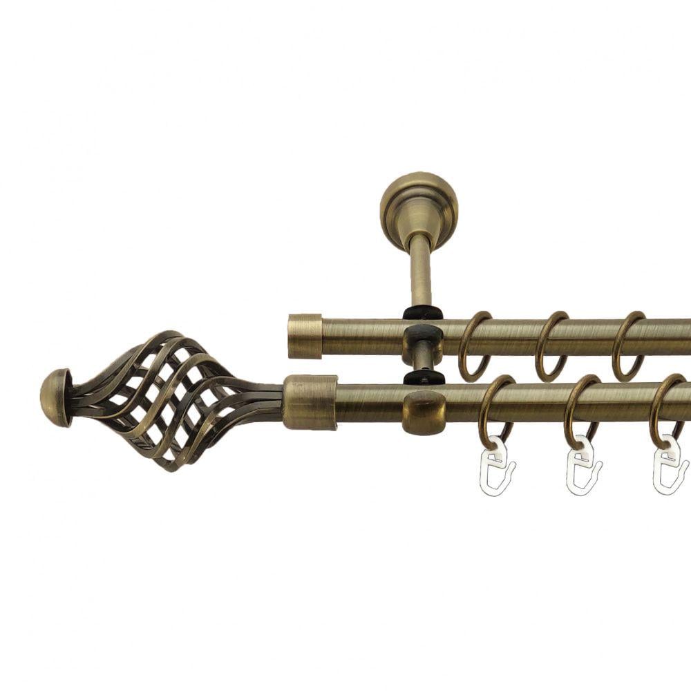 Карниз металлический Orvit Арезо двухрядный открытый/гладкая труба/кольцо металлическое Антик 16/16 мм 300 см (7318489)