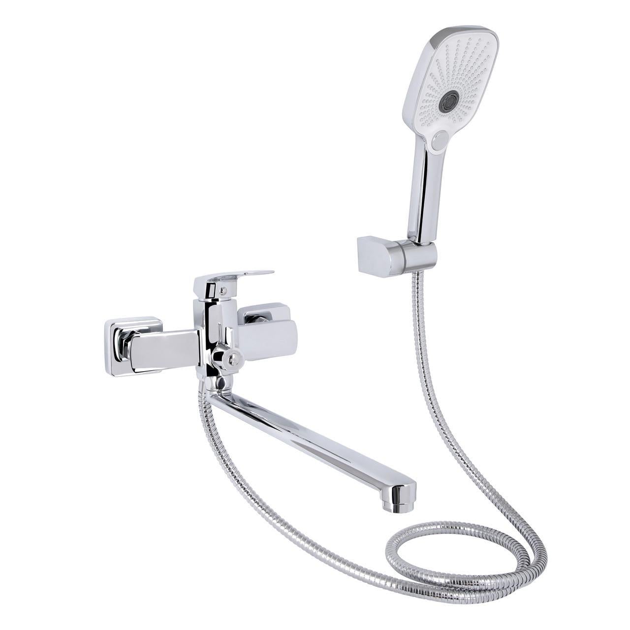 Смеситель для ванны Qtap Tern QTTER260CRM47587 с длинным поворотным изливом с душевым гарнитуром Chrome (2610410661)
