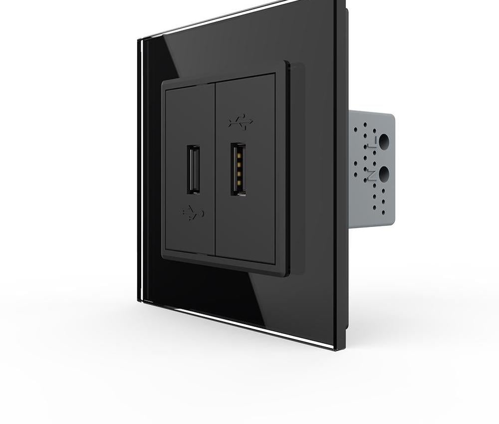 Розетка подвійна LIVOLO USB з блоком живлення настінна скляна рамка Чорний (VL-C7FCUA/FCUA-2BP) Розетка подвійна LIVOLO USB з блоком живлення настінна скляна рамка Чорний (VL-C7FCUA/FCUA-2BP)