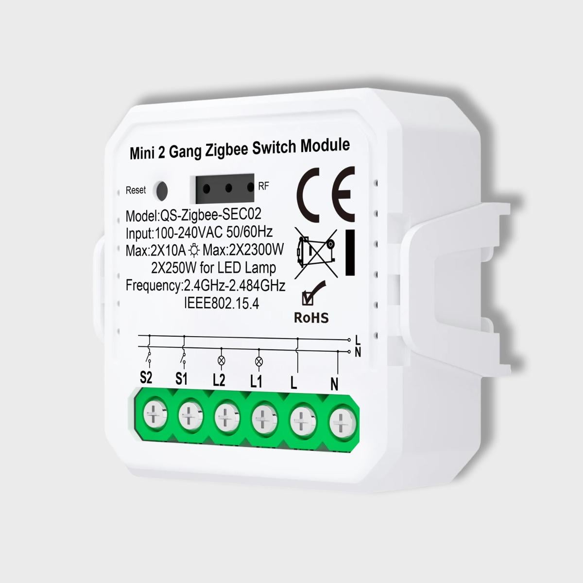 Реле двухканальное Tuya ZigBee (QS-ZigBee-SEC02)