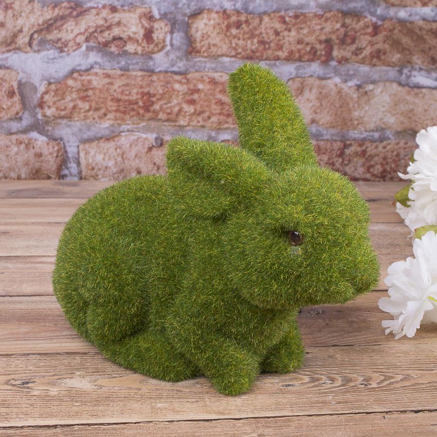 Статуэтка Зайчик с ворсом лежачий Зеленый (5270)