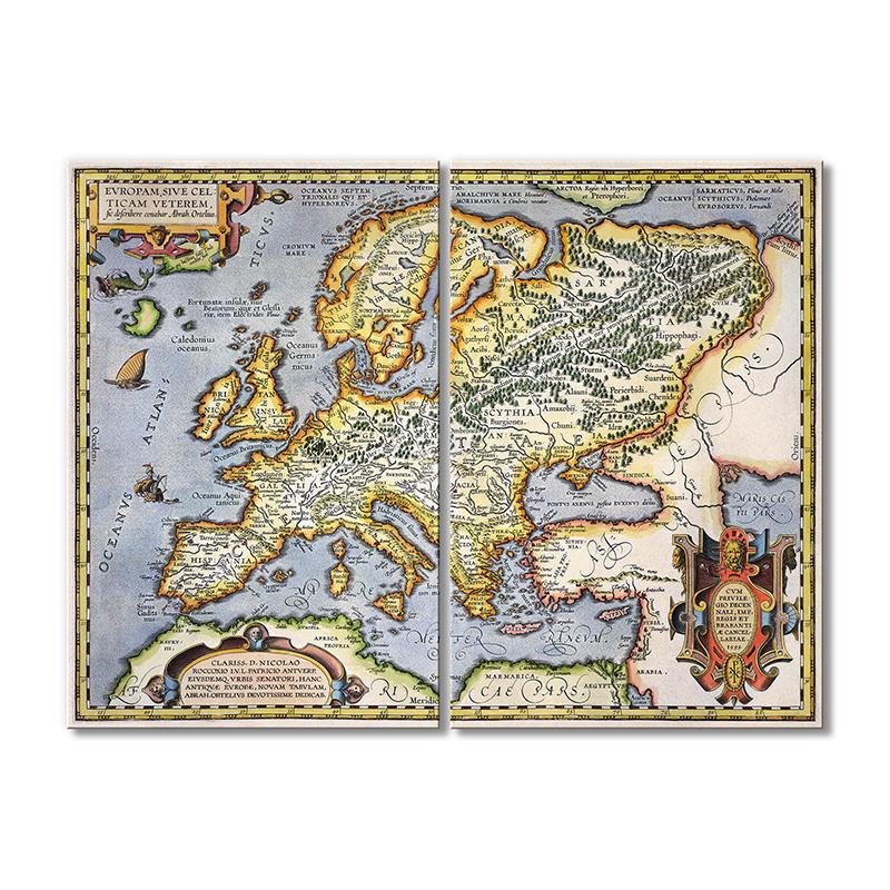 Винтажная карта Карта Европы 1595 года 2 модуля 80x120 см