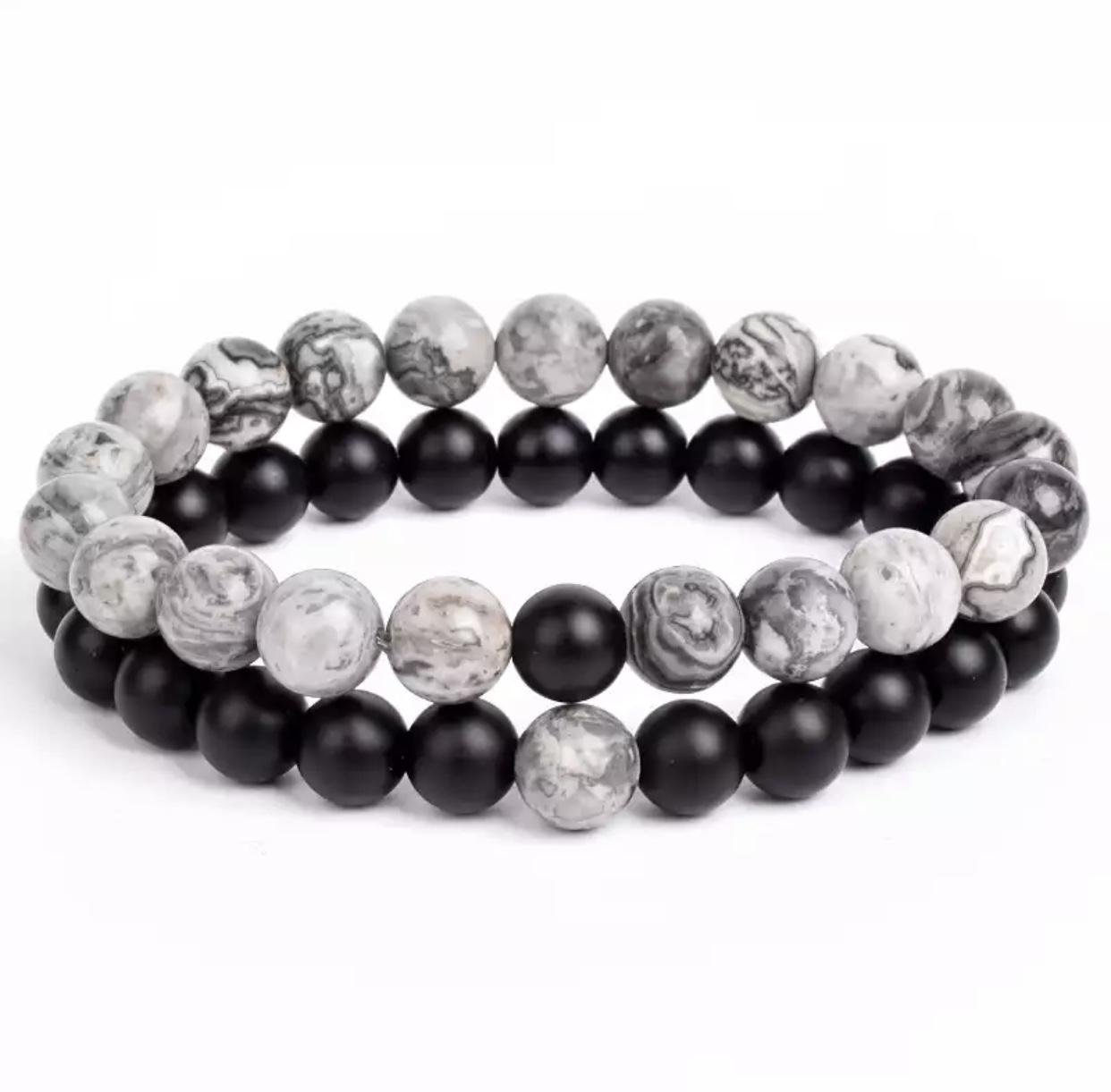Браслети парні з шунгіту та яшми р. 15 (70049)