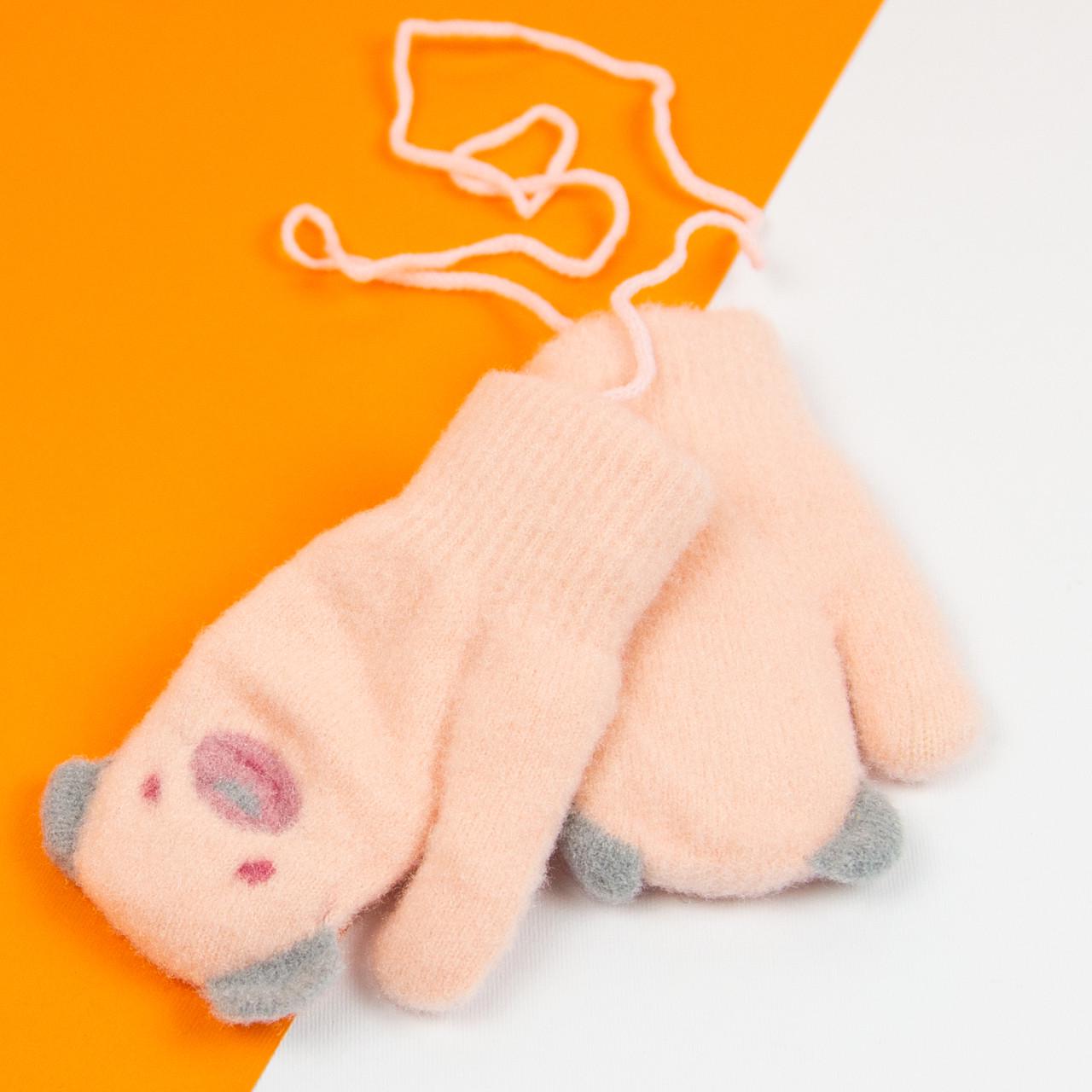 Варежки детские на 2-4 года зимние на веревочке Медвеженок 21-7-8а Розовый (DR010086)