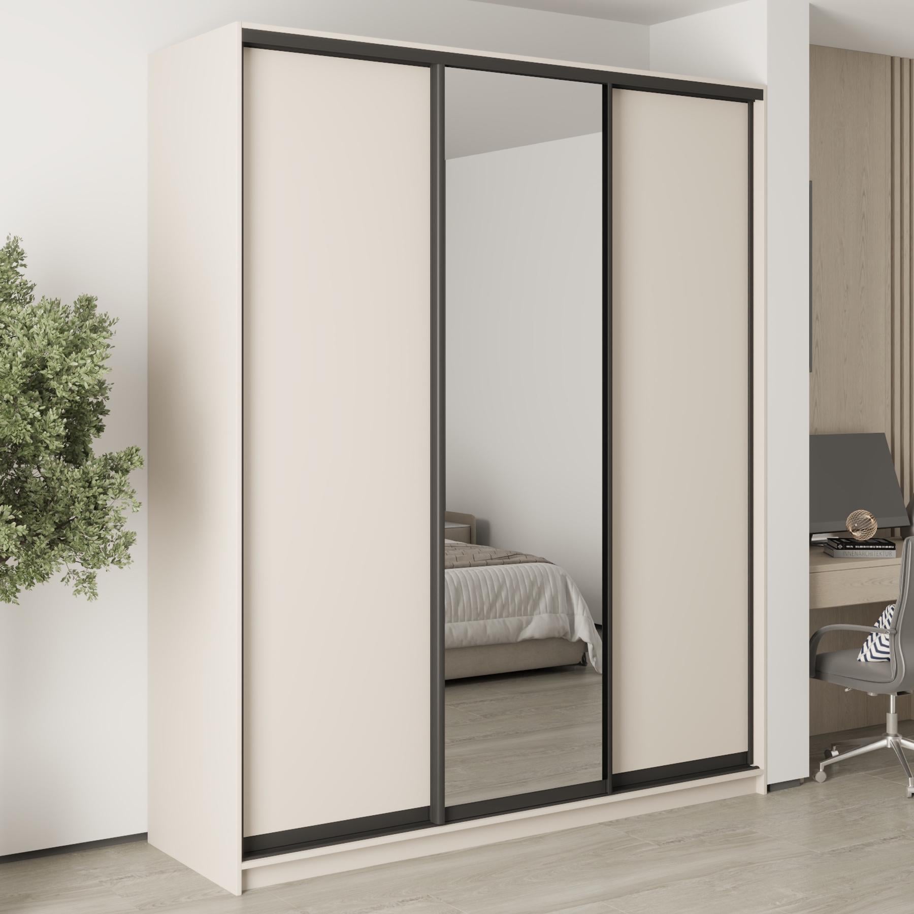 Шкаф-купе трехдверный MebelStar Стандарт BG 2 ДСП/зеркало 200x60x240 см Кашемир (MBS-8696)