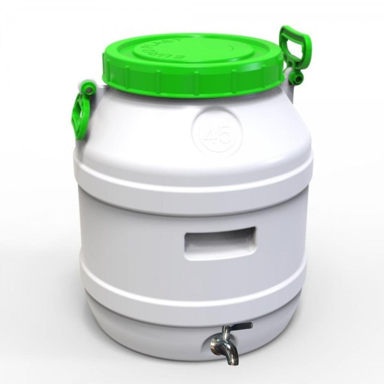 Бидон пищевой Евро Пласт с нержавеющим краном AISI 304 зеленая крышка 45 л (173313)