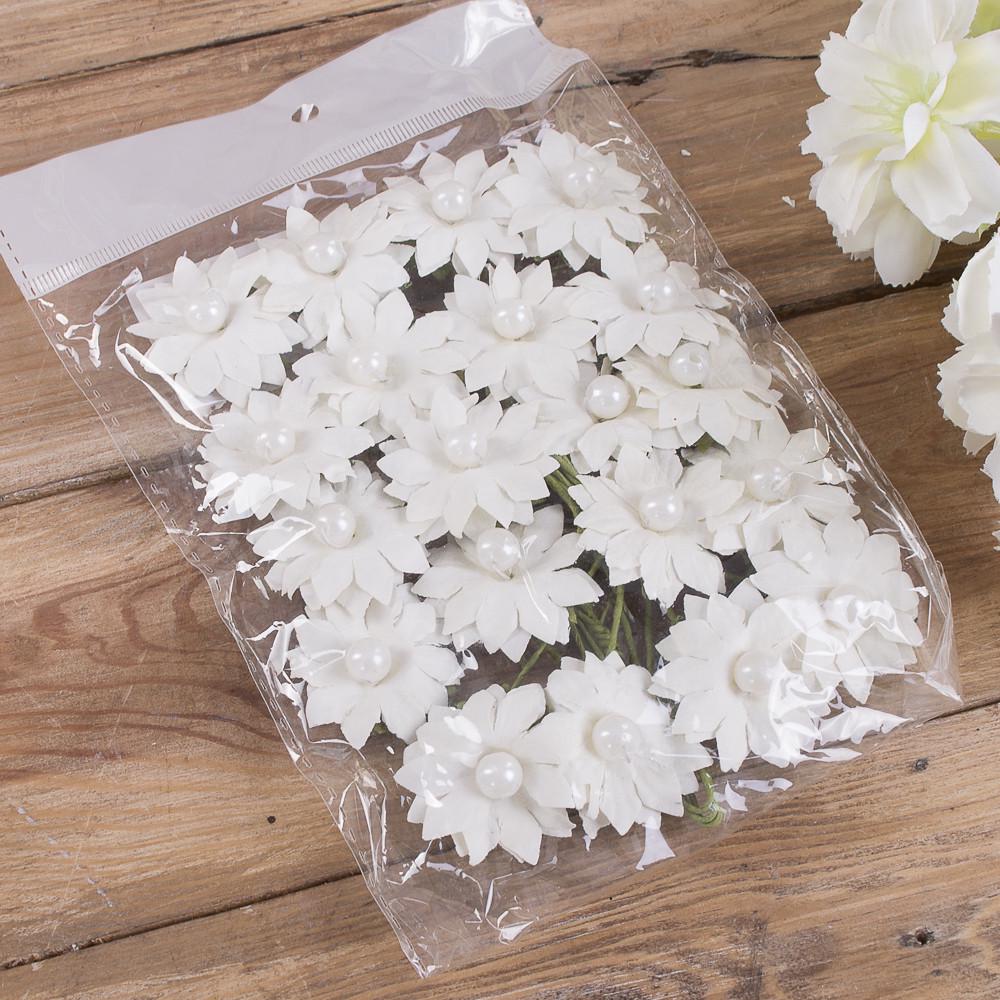 Бутоньерка ромашка бумажная 20 шт. Белый (3982-3)