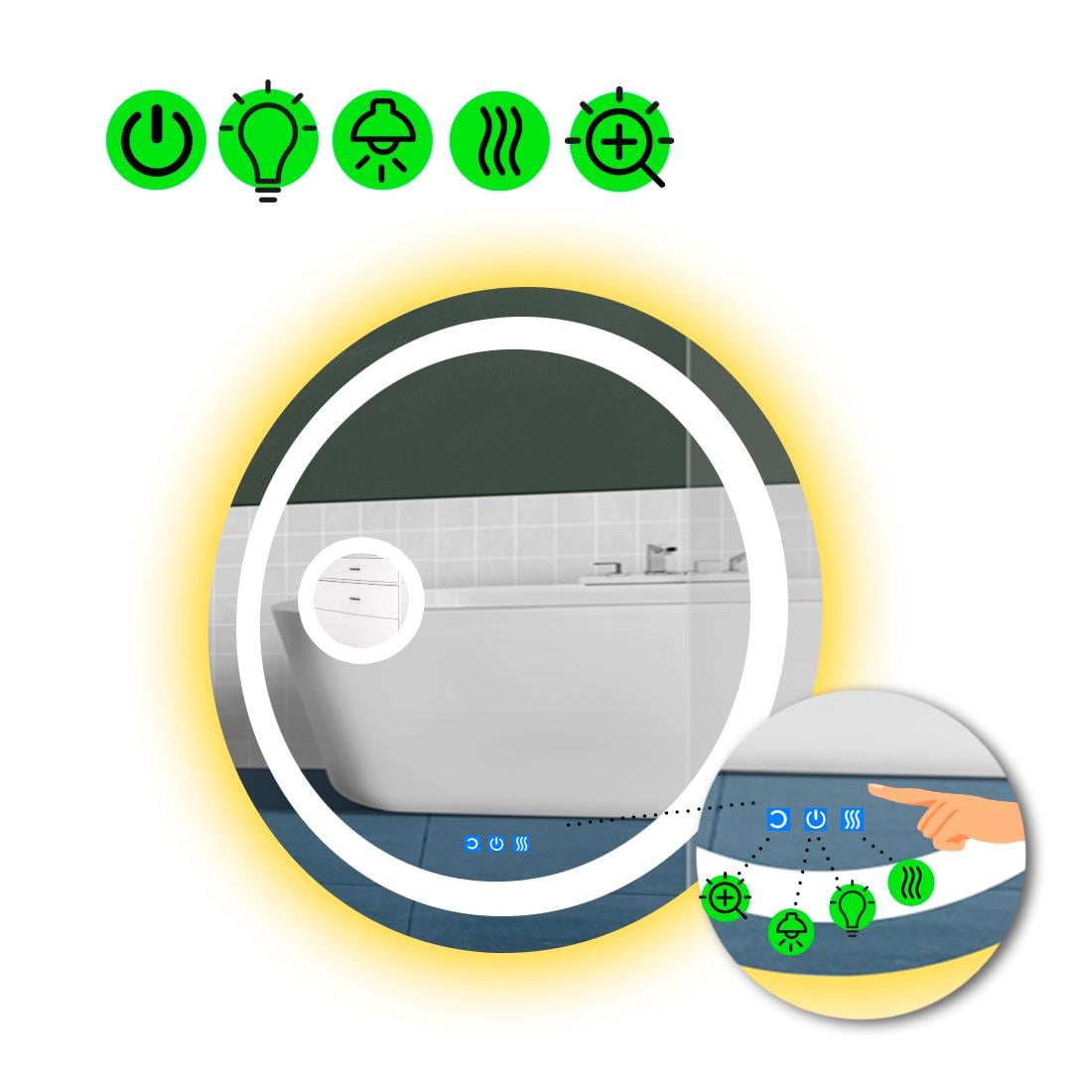 Зеркало с LED подсветкой Amica с тремя сенсорами и линзой с подсветкой 100x100 см (8776710)