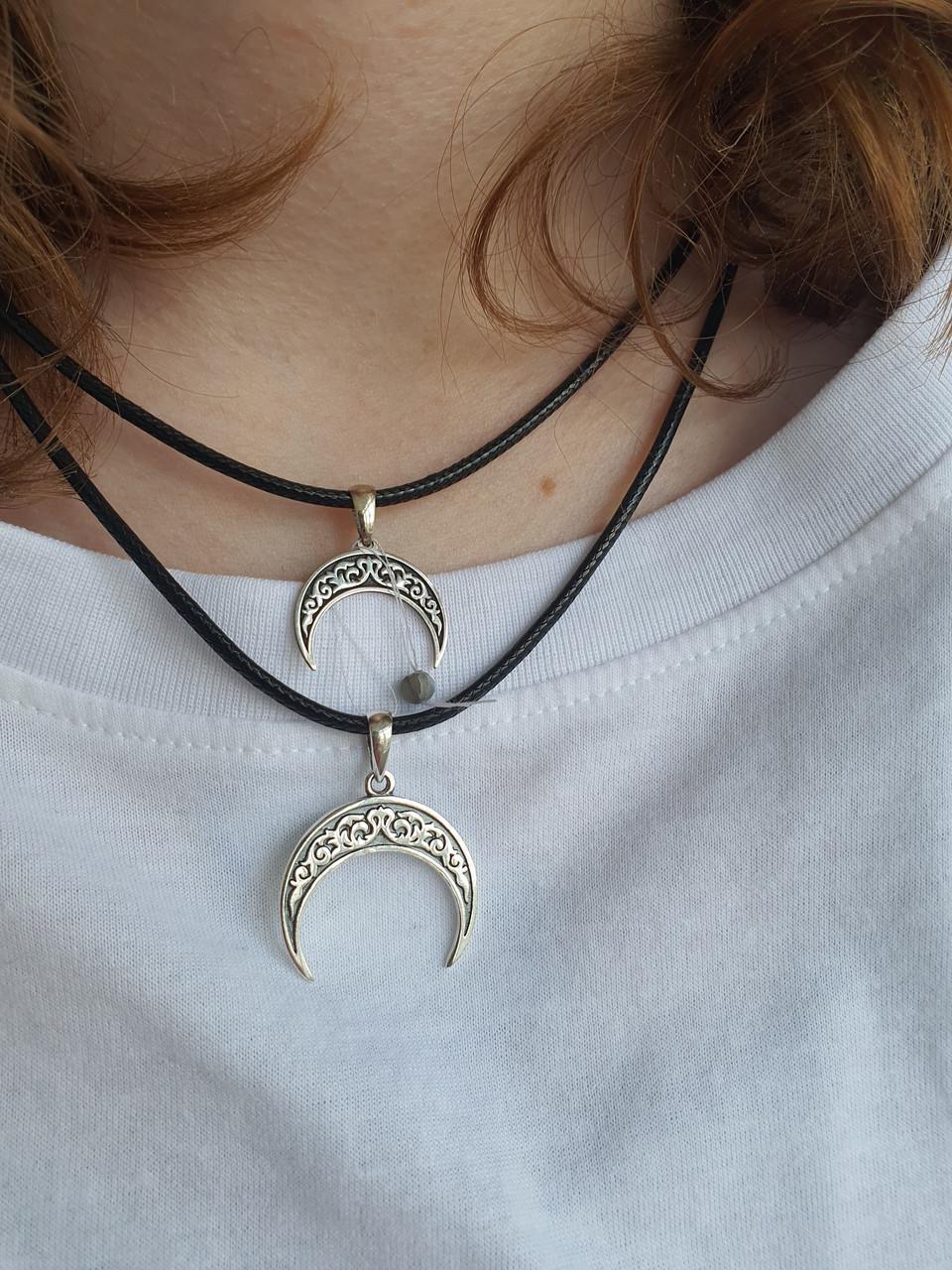 Срібна підвіска кулон амулет Лунниця у візерунок 925 проба 2 см Чорнений (2596251106) - фото 9