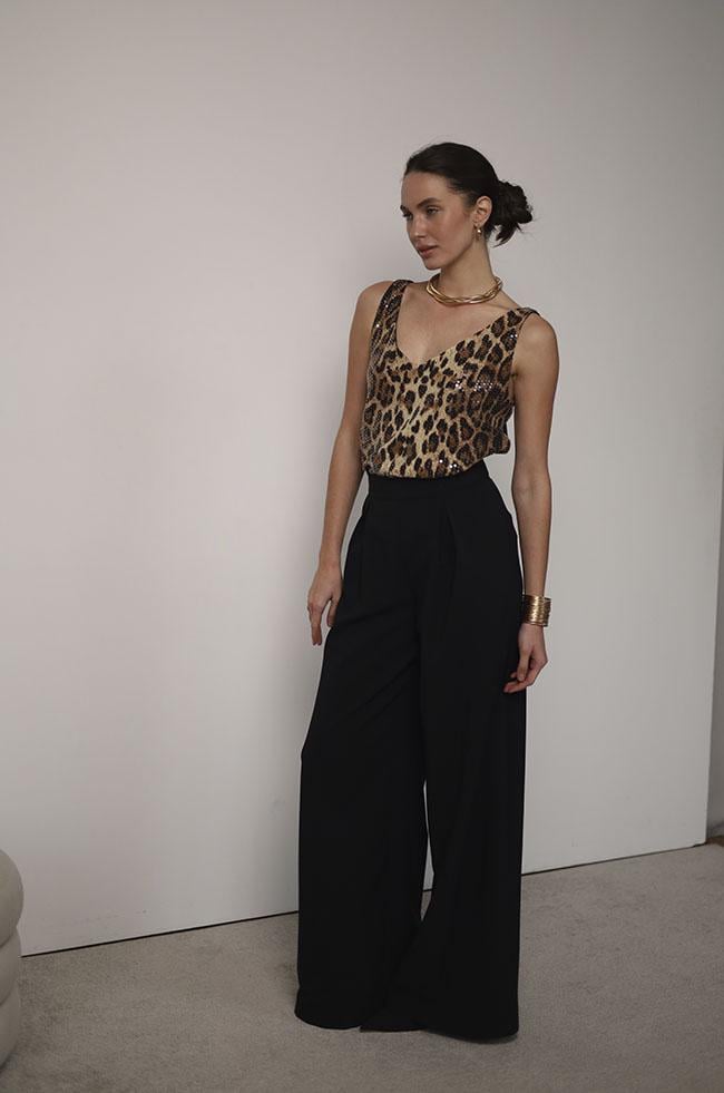 Майка Lipar 2941 в паєтку принт леопард р. 42 Коричневий (16917354) - фото 3