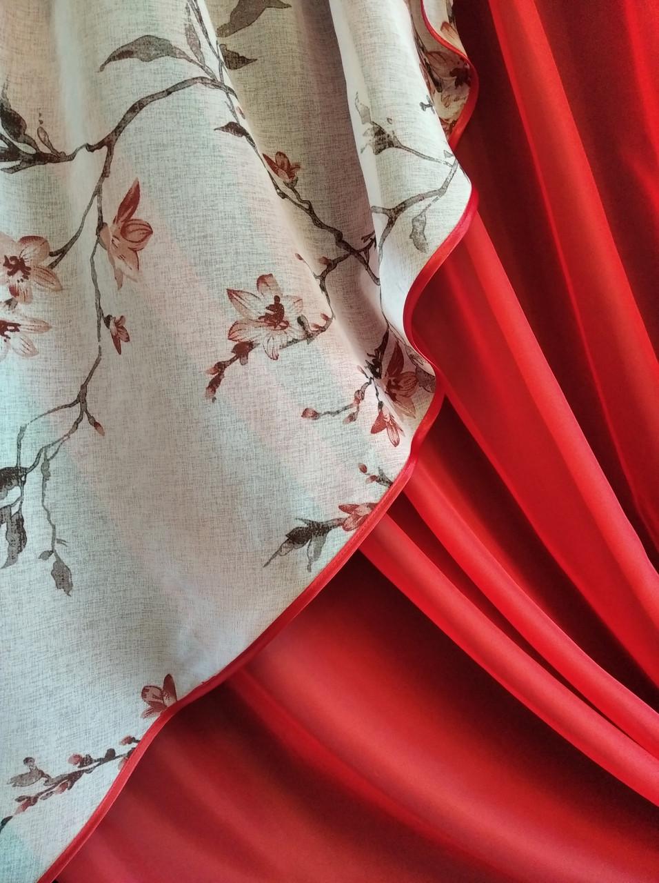 Занавеска кухонная Угол шифон с ламбрекеном батист 300х170 см Красный (ул-19) - фото 3