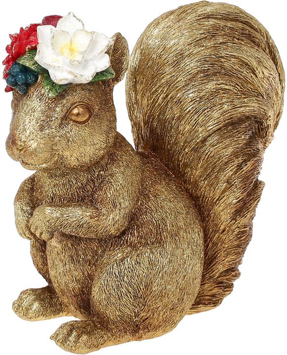 Декоративная статуэтка Белка с Цветами 18 см полистоун Золото (BD-837-183)